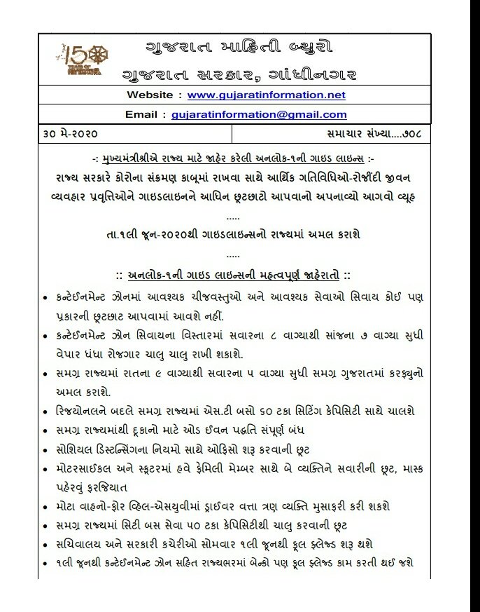 Guidelines of Unlock-1 Akhabar Yadi Gujarat sarkar