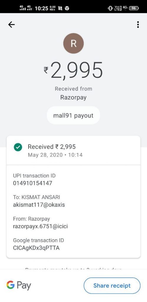 Mall 91 payment Proof 28 May 2020