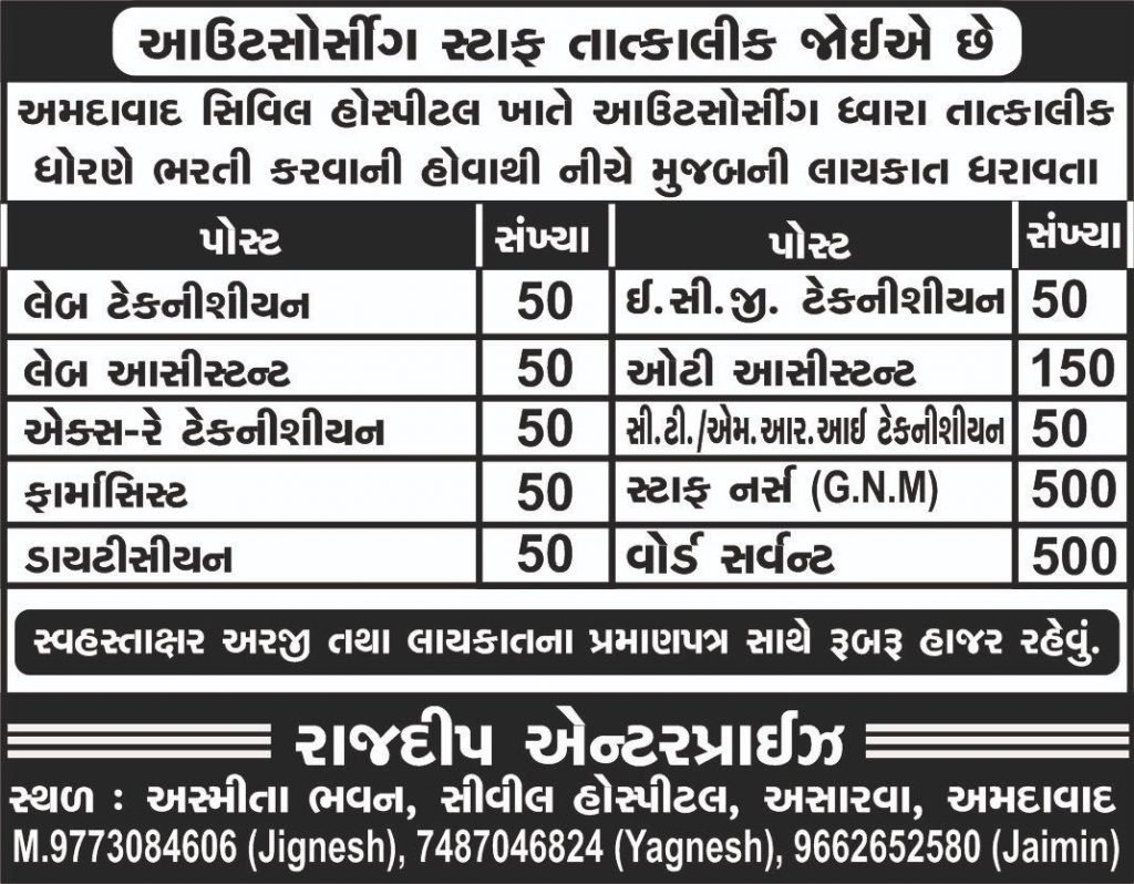 Civil Hospital Ahmedabad Requirement 1500 post
